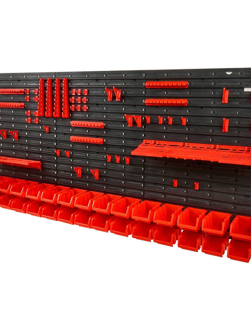 Load image into Gallery viewer, Wall Mounted Storage Bins, 30-Bin Parts Rack Organizer Garage Plastic Shop Tool with Wall Panels/Tool Holders/Hooks, Tool Organizer for Nuts, Bolts, Screws, Nails, Beads, Buttons, Black and Red
