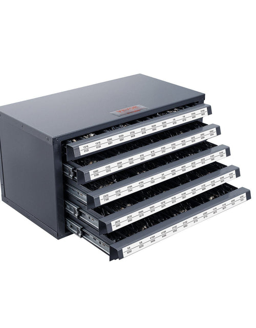 Load image into Gallery viewer, Drill Bit Dispenser Cabinet, Five-Drawer Drill Bit Organizer Cabinet for 33/64" to 63/64" Steel Drill Dispenser Organizer Cabinet with Labels, Stackable Drill Dispenser for Drill Bit Storage
