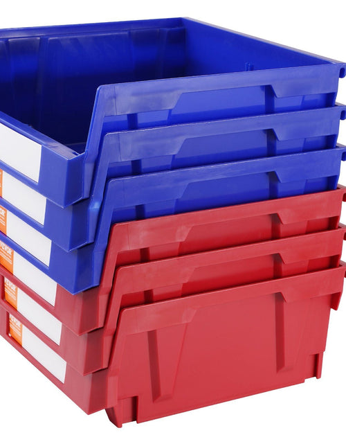Load image into Gallery viewer, Plastic Storage Bin, (11-Inch x 11-Inch x 5-Inch), Hanging Stackable Storage Organizer Bin, Blue/Red, 6-Pack, Heavy Duty Stacking Containers for Closet, Kitchen, Office, or Pantry Organization
