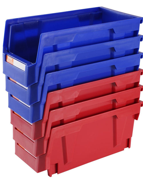Load image into Gallery viewer, Plastic Storage Bin, (11-Inch x 5-Inch x 5-Inch), Hanging Stackable Storage Organizer Bin, Blue/Red, 12-Pack, Heavy Duty Stacking Containers for Closet, Kitchen, Office, or Pantry Organization
