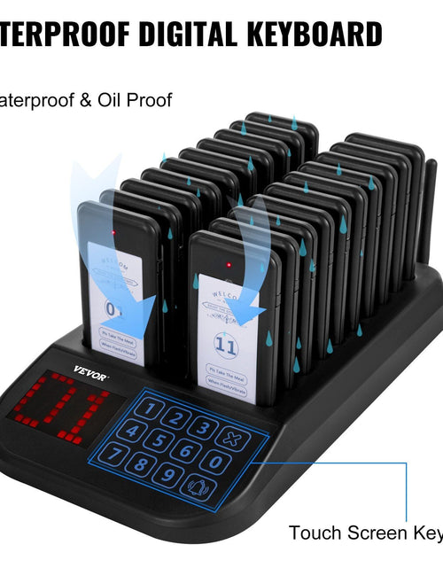 Load image into Gallery viewer, F103 Restaurant Pager System 20 Pagers, Max 98 Beepers Wireless Calling System, Touch Keyboard with Vibration, Flashing and Buzzer for Church, Nurse,Hospital &amp; Hotel
