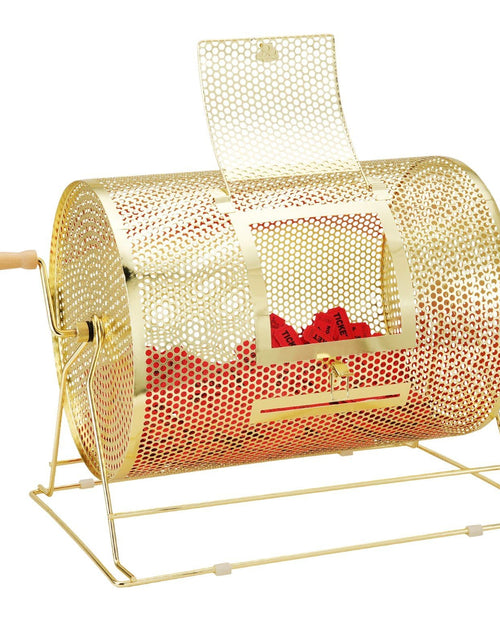 Load image into Gallery viewer, Raffle Drum, Holds 5000 Tickets or 200 Ping Pong Balls, Metal Lottery Spinning Drawing with Wooden Turning Handle,16.1 x Ø12 inch Brass Plated Raffle Ticket Spinning Cage, for Bingo Ballot Part
