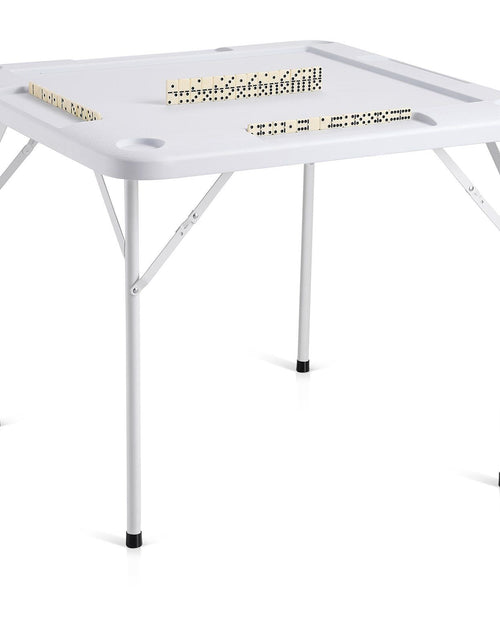Load image into Gallery viewer, Mahjong Table 4 Player Folding Card Table &amp; 4 Cup Holders Chip Trays White
