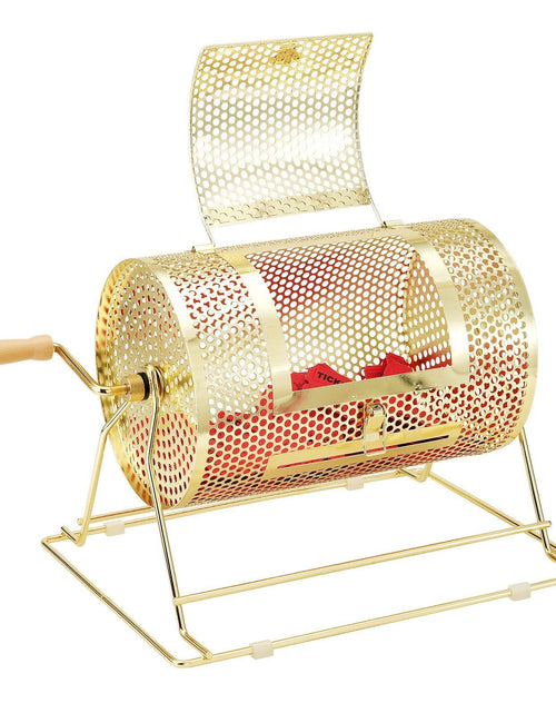 Load image into Gallery viewer, Raffle Drum,Holds 2500 Tickets or 100 Ping Pong Balls, Metal Lottery Spinning Drawing with Wooden Turning Handle,11.6 x Ø7.48 inch Brass Plated Raffle Ticket Spinning Cage, for Bingo Ballot Pa
