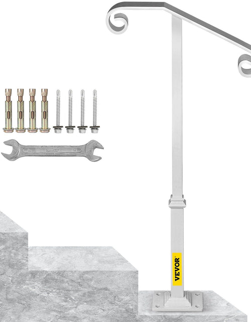 Load image into Gallery viewer, Single Post Handrail White Wrought Iron Post Mount Step Grab Supports Fits 1 or 2 Steps Grab Rail Single Post Railing

