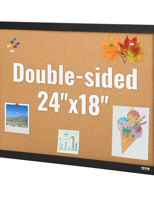 Load image into Gallery viewer, Cork Board, 24 x 18 inches, Double-sided Bulletin Board with MDF Sticker Frame, Vision Board Includes 10 Pushpins, for Display and Decoration in Office Home and School
