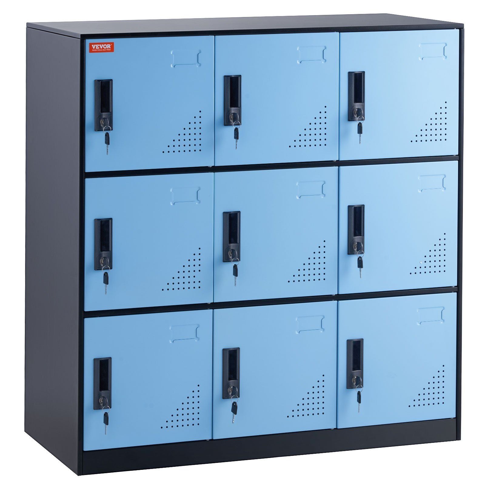 Metal Locker for Employees, 9 Doors Storage Cabinet with Card Slot, Employee Lockers with Keys, 66lbs Loading Capacity office Storage Lockers for Home, School, Office, Gym, Black
