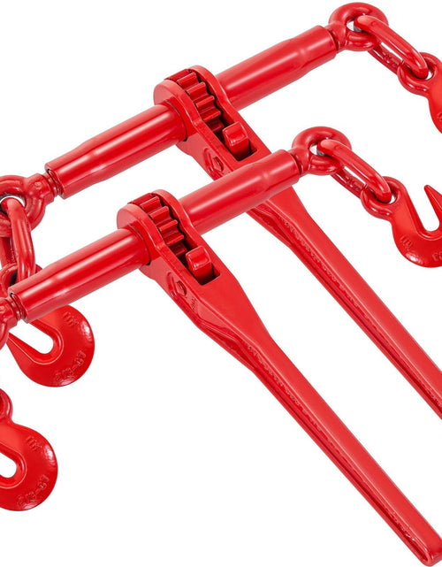 Load image into Gallery viewer, 9215LBS 3/8" – 1/2" Ratchet Binders 9,215 LBS Secure Working Load, G70 Hooks and Adjustable Length, for Grade 70-80 Chains, Tie Down, Hauling, Towing, 2-Pack, Red
