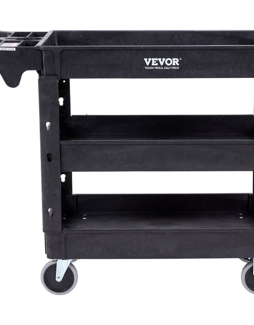 Load image into Gallery viewer, Utility Service Cart, 3 Shelf 550LBS Heavy Duty Plastic Rolling Utility Cart with 360° Swivel Wheels (2 with Brakes), Medium Lipped Shelf, Ergonomic Storage Handle for Warehouse/Garage/Cleaning
