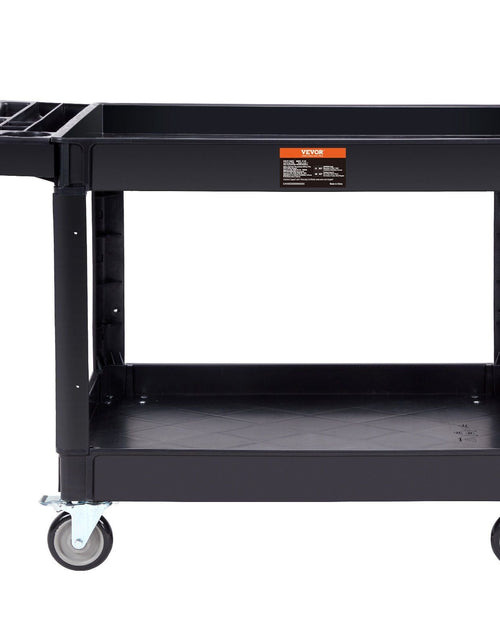 Load image into Gallery viewer, Utility Service Cart, 2 Shelf 550LBS Heavy Duty Plastic Rolling Utility Cart with 360° Swivel Wheels (2 with Brakes), Large Lipped Shelf, Ergonomic Storage Handle for Warehouse/Garage/Cleaning
