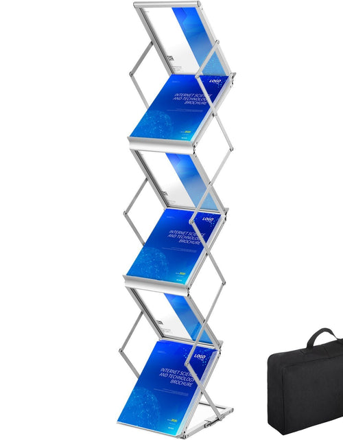 Load image into Gallery viewer, Literature Rack, 6 Pockets, Pop up Aluminum Magazine Rack, Lightweight Catalog Holder Stand w/Carrying Bag for Living Room, Hotel, Trade Show, Exhibition, Office
