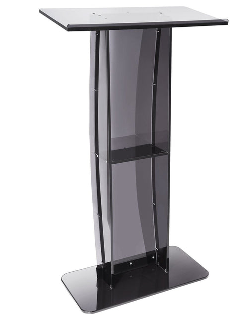 Load image into Gallery viewer, Acrylic Podium, 47" Acrylic Podium Stand with Wide Reading Surface &amp; Storage Shelf, Floor-standing Clear Pulpits Acrylic for Church Office School, Black

