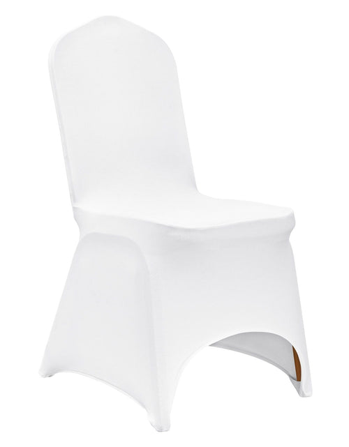 Load image into Gallery viewer, Stretch Spandex Folding Chair Covers, Universal Fitted Arched Front Cover, Removable Washable Protective Slipcovers, for Wedding, Holiday, Banquet, Party, Celebration, Dining (50PCS White)
