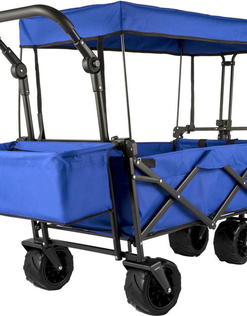 Load image into Gallery viewer, Extra Large Collapsible Garden Cart with Removable Canopy, Folding Wagon Utility Carts with Wheels and Rear Storage, Wagon Cart for Garden, Camping, Grocery Cart, Shopping Cart, Blue
