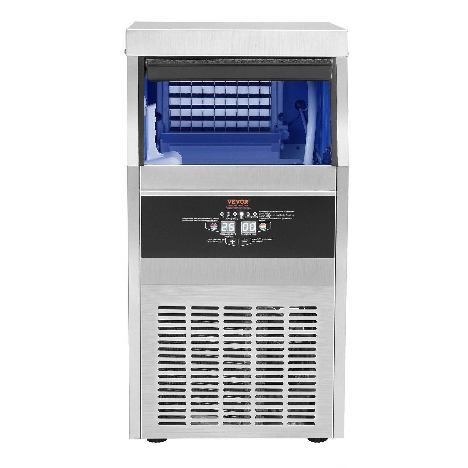 110V Commercial Ice Maker 110LBS/24H with 44lbs Storage Capacity Stainless Steel Commercial Ice Machine 40 Ice Cubes Per Plate Industrial Ice Maker Machine Auto Clean for Bar Home Supermarkets