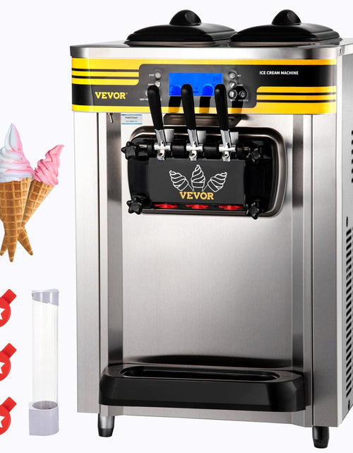Load image into Gallery viewer, Commercial Ice Cream Maker, 22-30L/H Yield, 2350W Countertop Soft Serve Machine w/ 2x6L Hopper 2L Cylinder LCD Panel Puffing Shortage Alarm, Frozen Yogurt Maker for Restaurant Snack Bar, Silver
