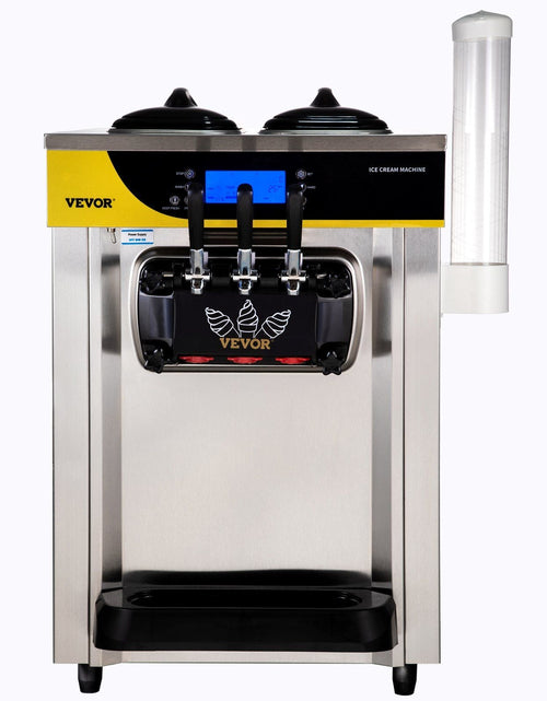Load image into Gallery viewer, Commercial Ice Cream Maker, 22-30L/H Yield, 2200W Countertop Soft Serve Machine w/ 2x6L Hopper 2L Cylinder LCD Panel Puffing Shortage Alarm, Frozen Yogurt Maker for Restaurant Snack Bar, Silver
