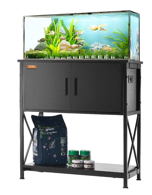 Load image into Gallery viewer, Aquarium Stand, 29 Gallon Fish Tank Stand, 28.7 x 16.5 x 30 in Steel and MDF Turtle Tank Stand, 242.5 lbs Load Capacity, Reptile Tank Stand with Storage Cabinet and Embedded Power Panel, Black
