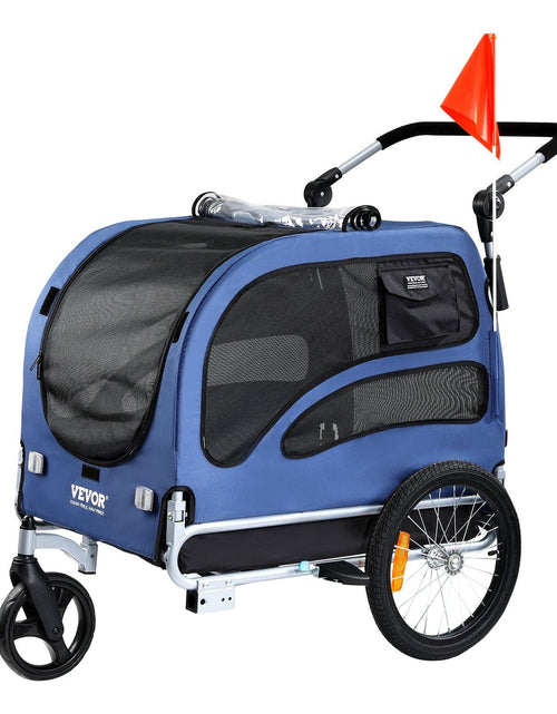 Load image into Gallery viewer, Dog Bike Trailer, Supports up to 100 lbs, 2-in-1 Pet Stroller Cart Bicycle Carrier, Easy Folding Cart Frame with Quick Release Wheels, Universal Bicycle Coupler, Reflectors, Flag, Blue/Black
