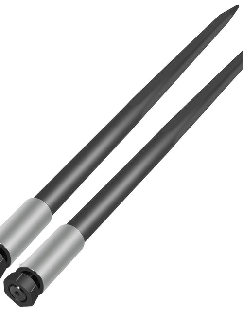 Load image into Gallery viewer, Hay Spear Spears 49" Hay Bale Spear Spike, 4000 lbs Capacity Quick Attach Square Hay Bale Spears, 2 Pics Black Bale Forks, Bale Hay Spike with Hex Nut &amp; Sleeve for Buckets Tractors Loaders
