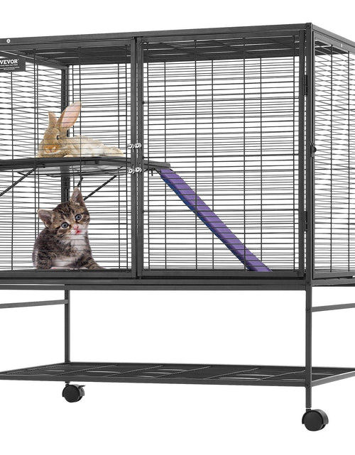 Load image into Gallery viewer, 39" Metal Small Animal Cage 2-Tier Rolling Ferret Cage with Tray A Ramp
