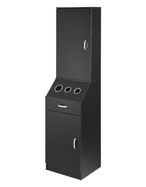 Load image into Gallery viewer, Salon Organizer, Station Unit for Hair Professionals, Equipped with 3 Holders for Hair Dryers, Storage Spaces, and a Single Drawer, in Black
