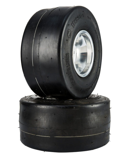 Load image into Gallery viewer, Go Kart Tires and Rims, 11x6-5" Go Kart Wheels, 2-Pack Rear Wheels, Aluminum Alloy Rims and Rubber Tires, Hub-Rim Fit Bolt Pattern 1.57 inch with 3 Bolt Holes, Replacement Pneumatic Tire
