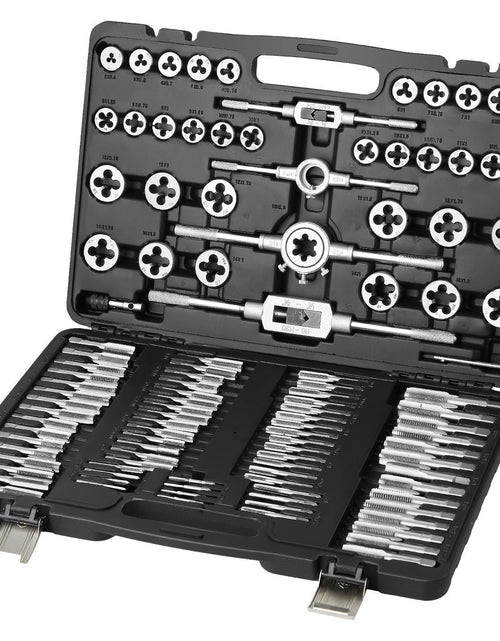 Load image into Gallery viewer, Tap and Die Set, 110-Piece Include Metric Size M2 to M18, Bearing Steel Taps and Dies, Essential Threading Tool for Cutting External Internal Threads, with Complete Accessories and Storage Case

