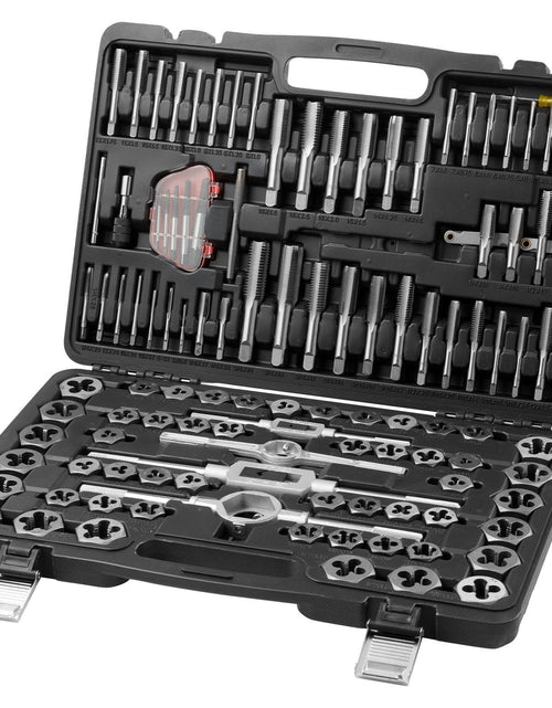 Load image into Gallery viewer, Tap and Die Set, 116-Piece Include Metric and SAE Size, Bearing Steel Taps and Dies, Essential Threading Tool for Cutting External Internal Threads, with Complete Accessories and Storage Case
