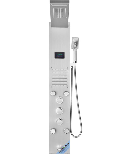Load image into Gallery viewer, Shower Panel System, 6 Shower Modes, LED &amp; Screen Hydroelectricity Shower Panel Tower, Rainfall, Waterfall, 5 Massage Jets, Tub Spout, Handheld Shower, Stainless Steel Wall-Mounted Shower Set
