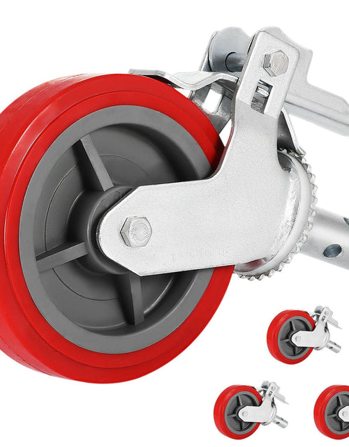 Load image into Gallery viewer, Scaffolding Wheels Set of 4, 8" - Scaffolding Casters Heavy Duty, 3200 Lbs Per Set - Locking Stem Casters with Brake, Red Polyurethane - Replacement for Scaffold, Shelves, Workbench
