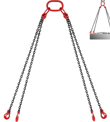 10FT Chain Sling 5/16 Inch X 10 FT Engine Lift Chain G80 Alloy Steel Engine Chain Hoist Lifts 3 Ton with 4 Leg Grab Hooks and Adjuster Used in Mining, Machinery, Ports, Building