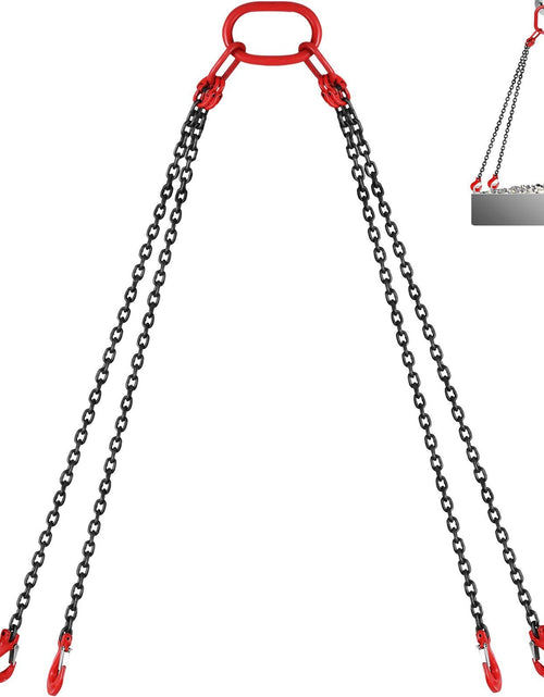 Load image into Gallery viewer, 10FT Chain Sling 5/16 Inch X 10 FT Engine Lift Chain G80 Alloy Steel Engine Chain Hoist Lifts 3 Ton with 4 Leg Grab Hooks and Adjuster Used in Mining, Machinery, Ports, Building
