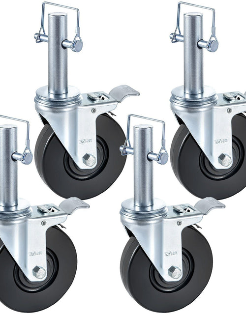 Load image into Gallery viewer, Baker Scaffold Wheels 4 Pack 5" Scaffolding Wheels 1" Solid Round Stem 280LBS Wheels for Scaffolding Rubber Scaffold Wheels with Dual Locking Heavy Duty Casters Capacity
