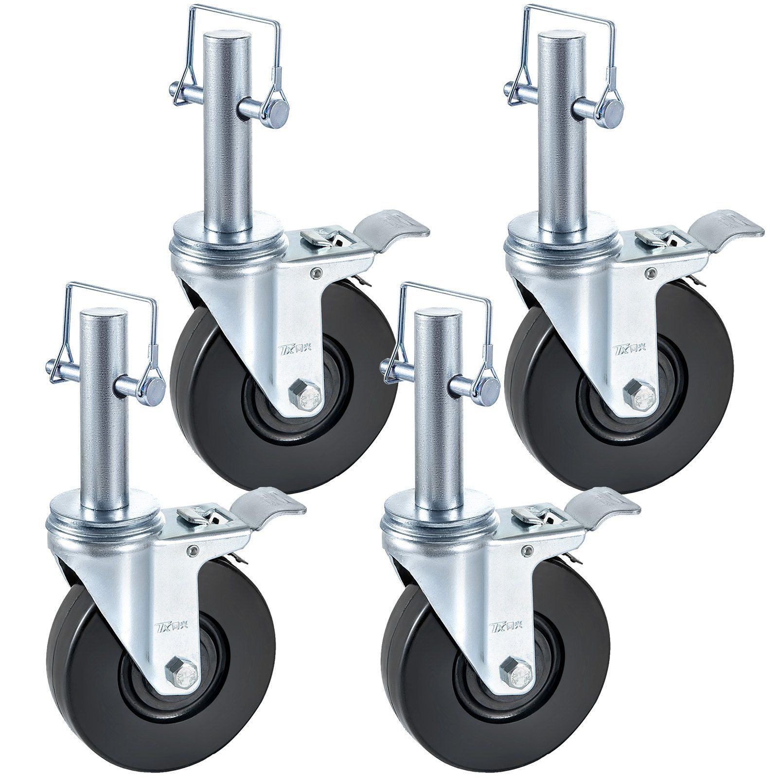 Baker Scaffold Wheels 4 Pack 5" Scaffolding Wheels 1" Solid Round Stem 280LBS Wheels for Scaffolding Rubber Scaffold Wheels with Dual Locking Heavy Duty Casters Capacity