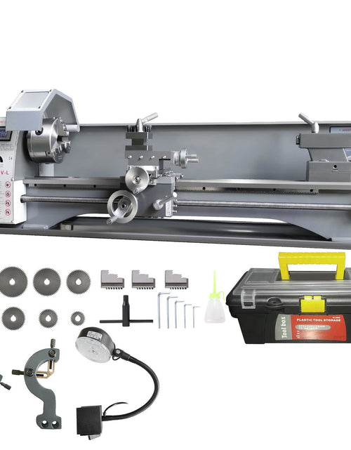 Load image into Gallery viewer, Metal Lathe Machine, 8.3'' x 29.5'', Precision Benchtop Power Metal Lathe, 0-2500 RPM Continuously Variable Speed, 750W Brushless Motor Metal Gears, with Tool Box for Processing Precision Parts
