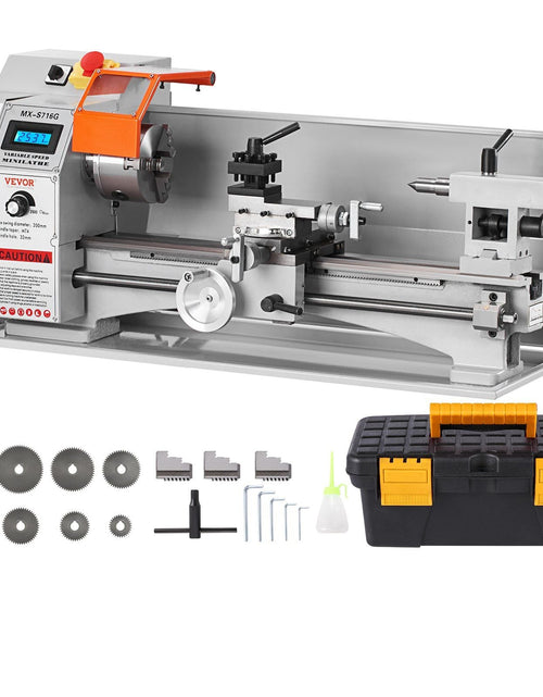 Load image into Gallery viewer, Mini Metal Lathe Machine, 7'' x 16'', 800W Precision Benchtop Power Metal Lathe, 150-2500 RPM Continuously Variable Speed, with 3.9'' 3-jaw Metal Chuck Tool Box for Processing Precision Parts
