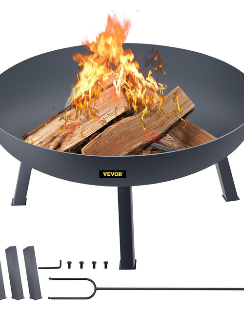 Load image into Gallery viewer, Fire Pit Bowl, 34-Inch Diameter Round Carbon Steel Fire Bowl, Wood Burning for Outdoor Patios, Backyards &amp; Camping Uses, with A Drain Hole, Portable Handles and A Firewood Stick, Black
