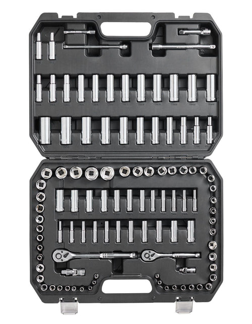 Load image into Gallery viewer, Socket Set, 1/4" and 3/8" Drive Socket and Ratchet Set, 6-Point Socket Opening, 106 Pcs Tool Set SAE and Metric, Deep and Standard Sockets, 5/32-1 in, 5-19 mm, with Accessories, Storage Case
