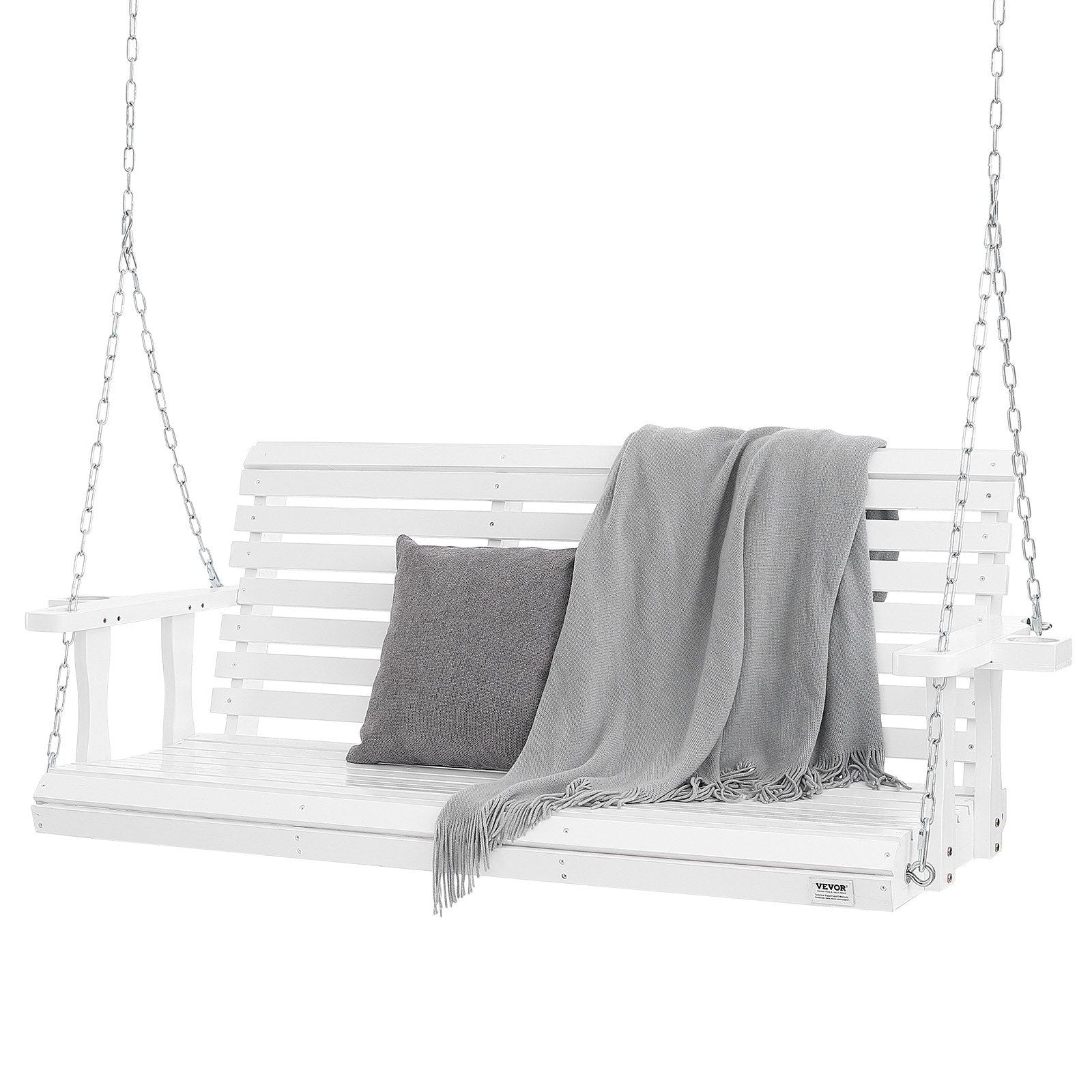 Wooden Porch Swing 5.5 ft, Patio bench swing for Courtyard & Garden, Upgraded 880 lbs Strong Load Capacity, Heavy Duty Swing Chair Bench with Hanging Chains for Outdoors, White
