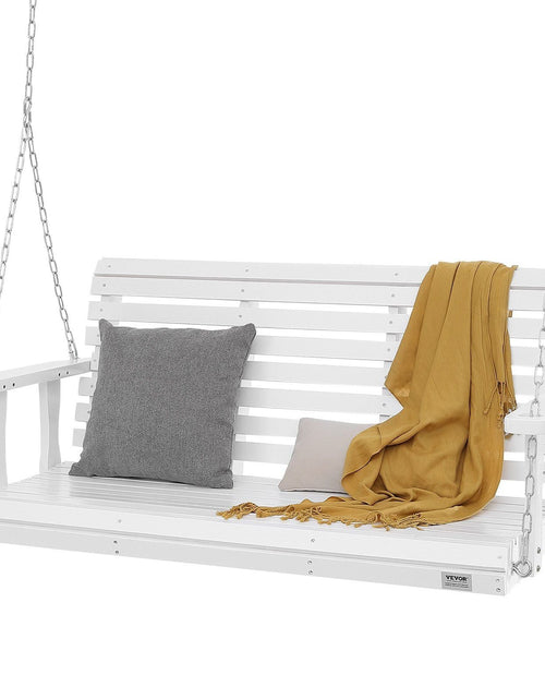 Load image into Gallery viewer, Wooden Porch Swing 4.5 ft, Patio bench swing for Courtyard &amp; Garden, Upgraded 880 lbs Strong Load Capacity, Heavy Duty Swing Chair Bench with Hanging Chains for Outdoors, White
