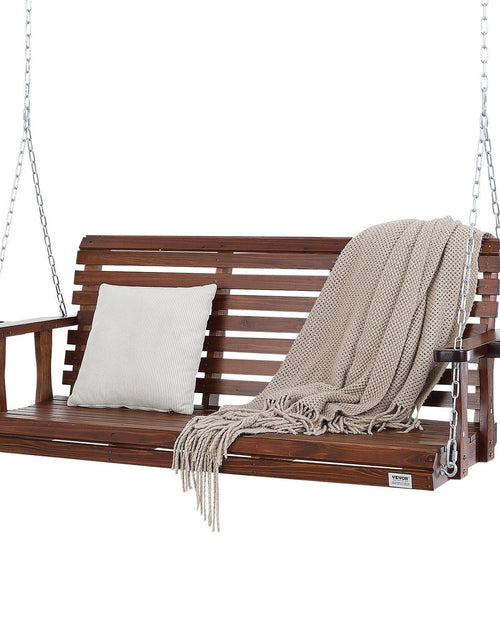 Load image into Gallery viewer, Wooden Porch Swing 5.5 ft, Patio bench swing for Courtyard &amp; Garden, Upgraded 880 lbs Strong Load Capacity, Heavy Duty Swing Chair Bench with Hanging Chains for Outdoors, Brown

