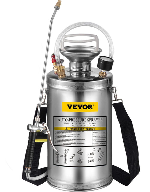 Load image into Gallery viewer, 1.5Gal Stainless Steel Sprayer, Set with 16" Wand&amp; Handle&amp; 3.3FT Reinforced Hose, Hand Pump Sprayer with Pressure Gauge&amp;Safety Valve, Adjustable Nozzle Suitable for Gardening&amp; Sanitizing
