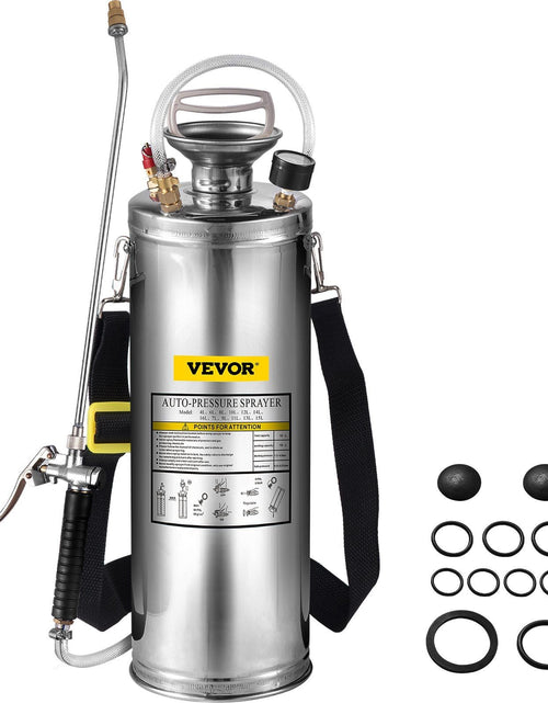 Load image into Gallery viewer, 3Gal Stainless Steel Sprayer, Set with 20" Wand&amp; Handle&amp; 3FT Reinforced Hose, Hand Pump Sprayer with Pressure Gauge&amp;Safety Valve, Adjustable Nozzle Suitable for Gardening and Sanitizing
