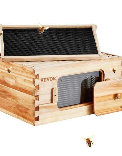 Load image into Gallery viewer, Bee Hive Deep Box Starter Kit, 100% Beeswax Coated Natural Cedar Wood, Langstroth Beehive Kit with 10 Frames and Foundations, Transparent Acrylic Bee Windows for Beginners and Pro Beekeepers
