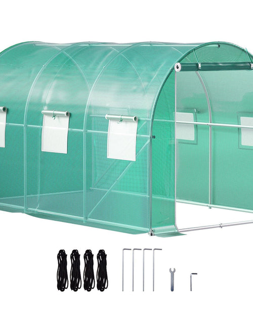 Load image into Gallery viewer, Walk-in Tunnel Greenhouse, 12 x 7 x 7 ft Portable Plant Hot House w/ Galvanized Steel Hoops, 1 Top Beam, Diagonal Poles, Zippered Door &amp; 6 Roll-up Windows, Green
