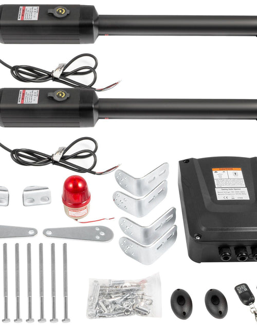 Load image into Gallery viewer, Dual Swing Gate Opener Heavy Duty Automatic Gate Opener Up to 660lbs &amp; 18ft Long Gate AC Powered 50W Automatic Gate Openers with Remote Complete Kit Push/Pull-to-Open Dual Gate Opener 16mm/s
