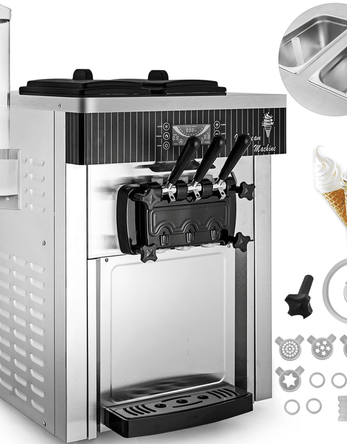 Load image into Gallery viewer, Commercial Ice Cream Machine 5.3 to 7.4Gal per Hour Soft Serve with LED Display Auto Clean 3 Flavors Perfect for Restaurants Snack Bar, 2200W, Sliver
