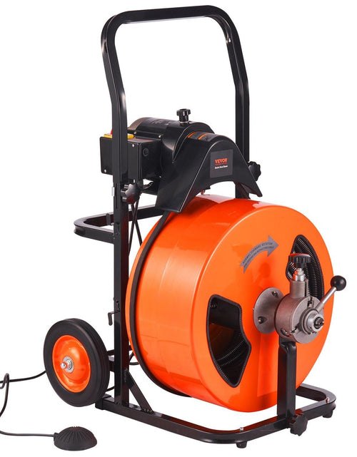 Load image into Gallery viewer, Drain Cleaning Machine 100FT x 3/4 Inch, Sewer Snake Machine Auto Feed, Drain Auger Cleaner with 4 Cutter &amp; Air-Activated Foot Switch for 1" to 4" Pipes
