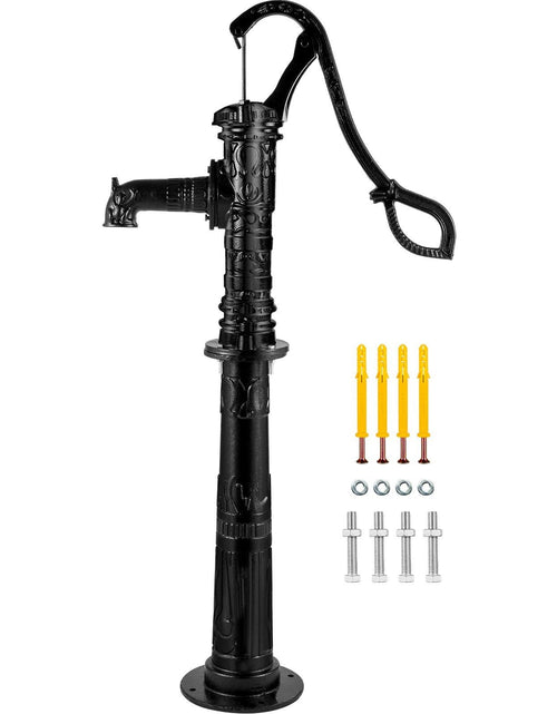 Load image into Gallery viewer, Hand Water Pump w/ Stand 15.7 x 9.4 x 53.1 inch Pitcher Pump &amp; 26 inch Pump Stand w/ Pre-set 1/2" Holes for Easy Installation Rustic Cast Iron Well Pump for Yard Garden Farm Irrigation Black
